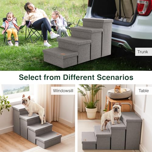 Dog Stairs for High Bed (Solid Grey / 37.4" X 17" X 21.3" H)