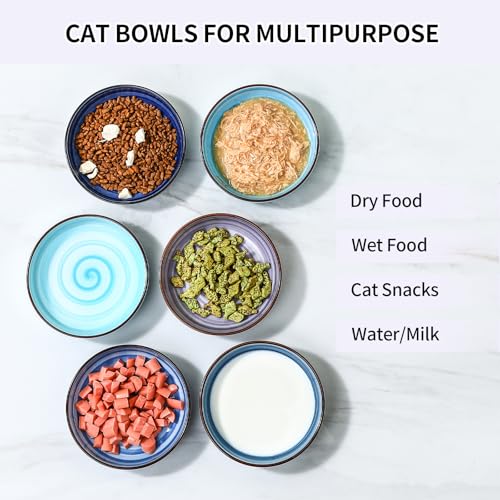 Ceramic Cat Bowls Set of 6 (5.6 Inch, Set of 6 / Gradient Blue)