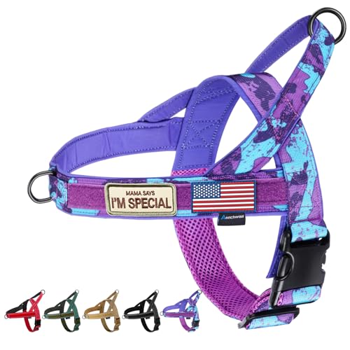 No Pull Dog Harness with Soft Padded Handle (M / Camo Purple)