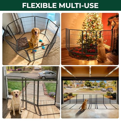 Dog Gate Extra Wide Adjustable for Openings Up to 219" (Black / Up to 219" W【7 Panels + 1 Door】 / 40"H)