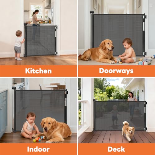 2 Pack) Retractable Baby Gates for Doorways, 55" Wide Mesh Dog Gate (Black / 33'' Tall X 55'' Wide (2 Pack))