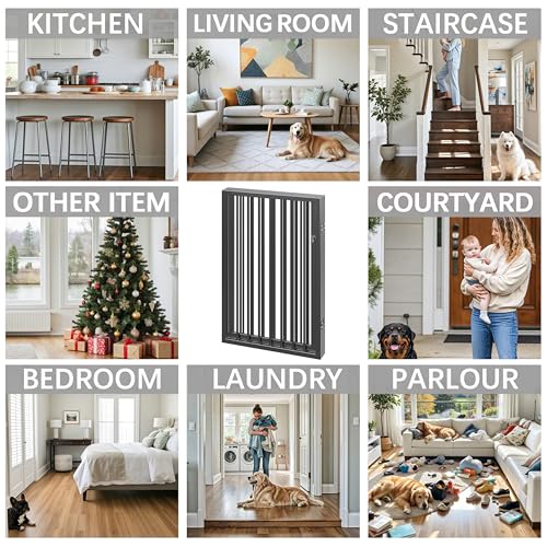 80" x 24" Foldable Freestanding Extra Wide Dog Gate with Door (Black / 【4-Panel with Door】20W*24H)