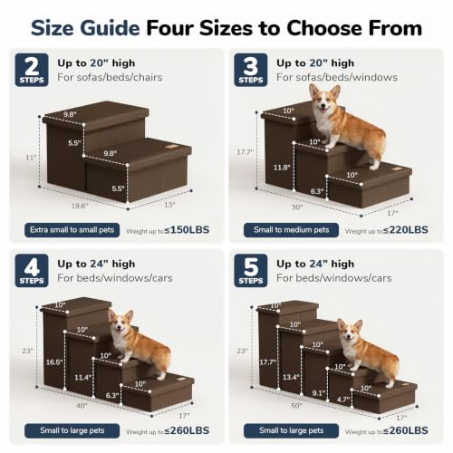 3 Step Wide Dog Stairs 18" H with Removable Cover (Covered Coffee / 30"D x 17"W x 17.7"H)