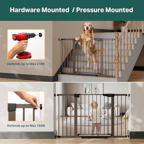 29.7 51.5 in Extra Wide Baby Gate for Stairs (Brown / 29.7-51.5"W x 30.5"H)