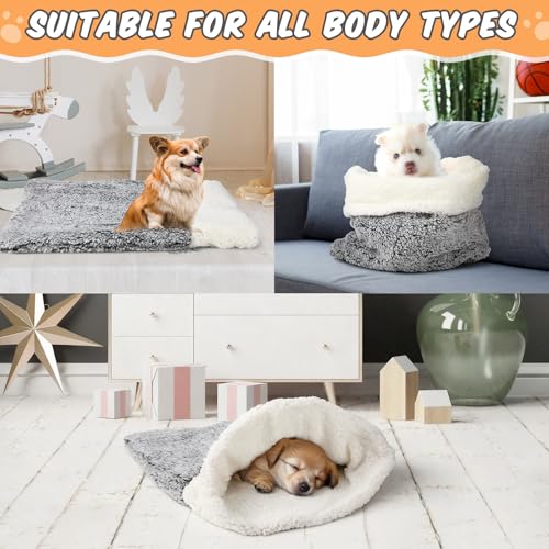 Self Heating Cat Sleeping Bag Indoor Self Warming Cat Bed Cave Heated Pad Cozy Soft Winter Washable Wrap Pet Snuggle Sack Pouch for Puppy Dog Kitten (Rustic / Gray)