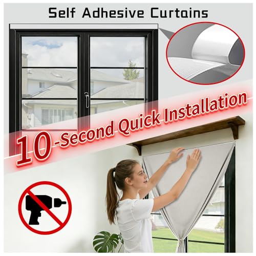 100% Blackout Self Adhesive Curtains (59"W x 60"L (Pack of 1) / Light Beige)