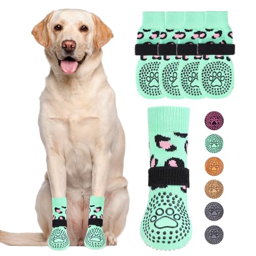 Dog Socks for Hot (Leopard Green / Large (4 Pack))