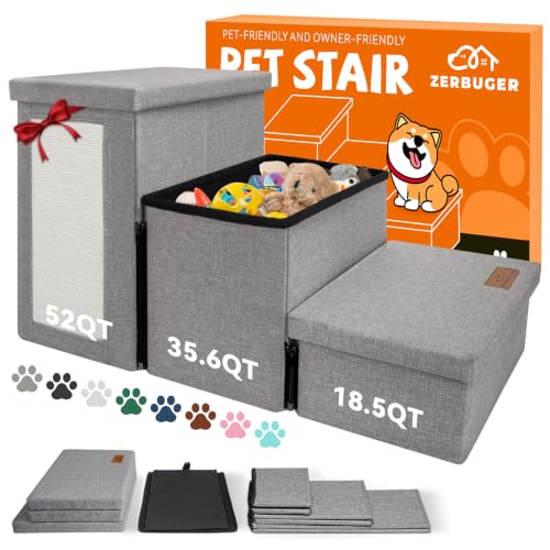 Dog Stairs with Storage (Grey with Cat Scratcher No Condo / 3)