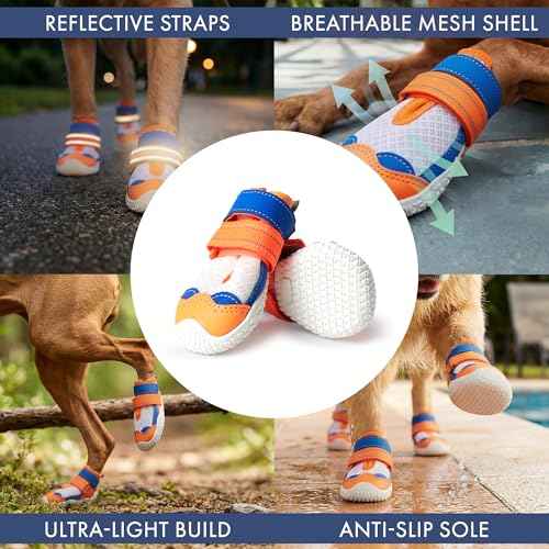 365 Dog Shoes (Orange Blue / Size 6: 2.6"x2.95"(W*L) (Pack of 4))