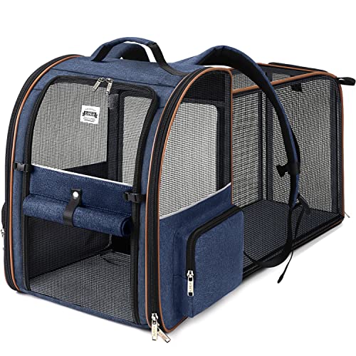 Extra Large Cat Backpack Carrier Expandable Pet Carrier Backpack for Small Dogs Medium Cats Fit Up to 18 Lbs (Blue)
