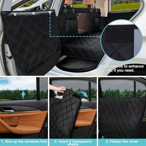 Waterproof Hard Bottom Car Seat Cover for Dogs with 2 Dog Seat Belts (Hard Bottom Black / Standard)