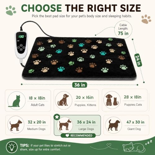 Large Dog Heating Pad 36x24 in with Normally Open Function (Black / 36 x 24 in)