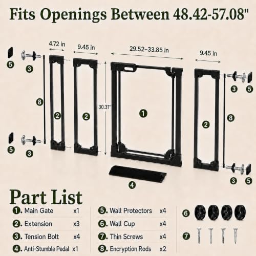 Clear Acrylic Baby Gate 48.42 (Black / 48.42-57.08"W)