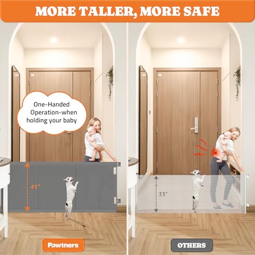 Retractable Baby Gates Extra Wide (Gray / 41" Tall x 200" Wide)