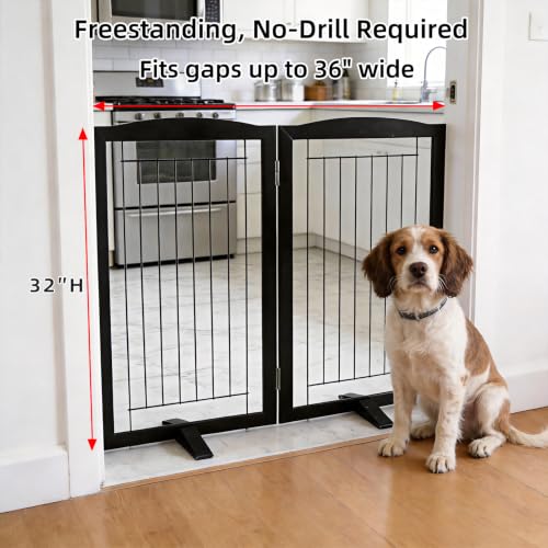 Freestanding Dog Fence Indoor (Black / 【2 Panels】40''w x 32''h)