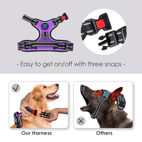 Reflective Dog Harness Large Breed Adjustable No Pull Vest (Large / Purple)