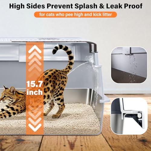 XXXL Stainless Steel Cat Litter Box with Lid (3X-Large)