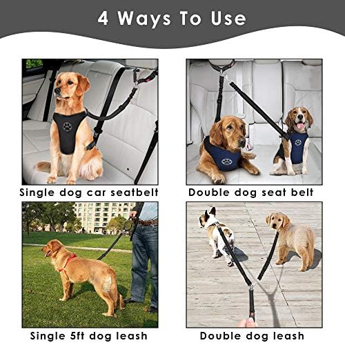 Double Dog Car Seat Belt (Black-Detachable)