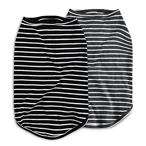 Dog Shirt Striped Lightweight Tank Top Stretchy (Black + Grey / 3XL-(26~38lb) | Chest(~26.8"))