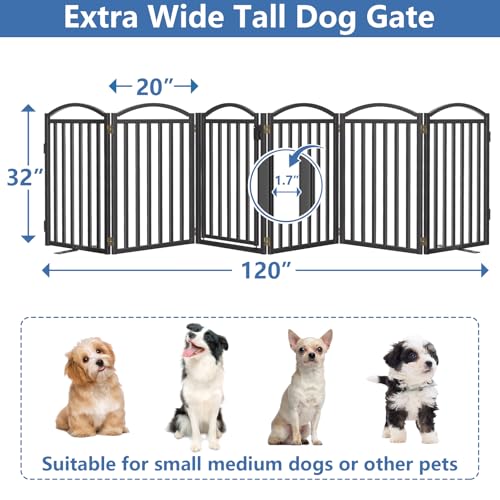 Metal Freestanding Dog Gates (Black / 120''W × 32''H)
