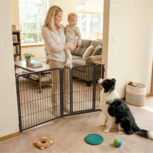 Dog Gate Extra Wide Adjustable for Openings Up to 55" (Black / Up to 55" W【1 Panel + 1 Door】 / 32"H)