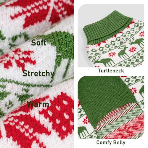 Dog Ugly Christmas Sweater for Small Dogs with Snowflake Reindeer (Medium (7-11lbs) / Christmas (Green))