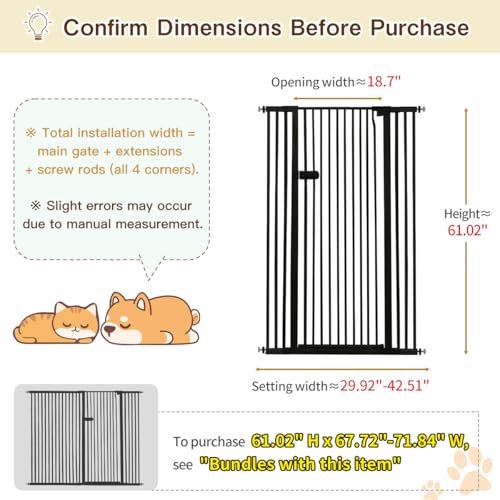 Extra Tall Cat Gate 61.02" High 29.92" (61.02" H-black / 29.92"-42.51" W)