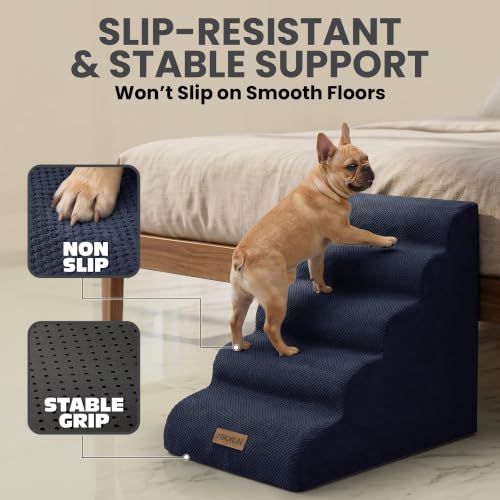 Dog Stairs for High Beds (Dark Blue / Stairs 24.5"H)