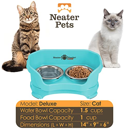 Neater Feeder Deluxe Mess Proof Cat Bowls Elevated (Cat with Standard Bowl / Aquamarine)