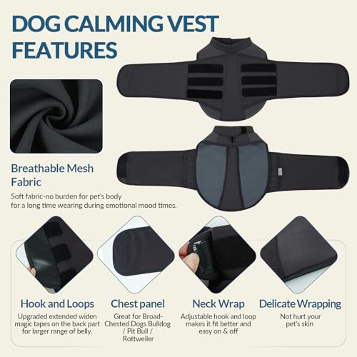 Dog Anxiety Relief Jacket Keep Pet Calm with Adjustable Chest Neck for Thunder Strom Fireworks in Holiday July of 4th (Grey / M(Chest:17.3"-25.2"))