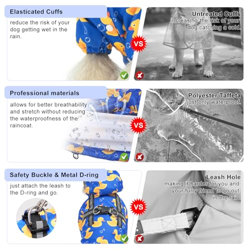 Dog Raincoats for Small Dogs (Duck Blue / S(Back 13.2", Chest 18.5", Neck 13.9"))
