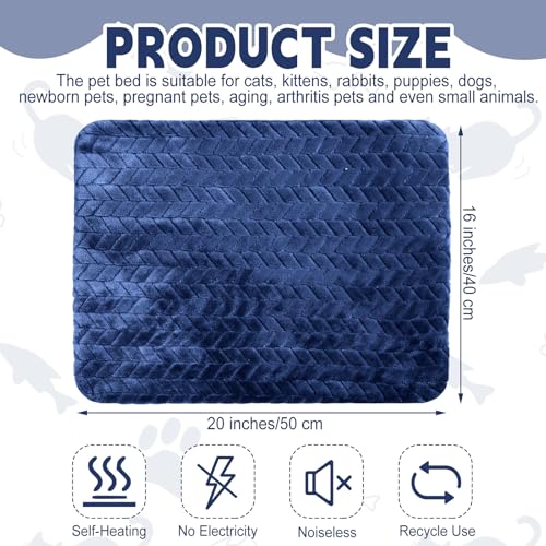 4 Pack Self Warming Cat Bed Mat Self Heating Pad for Dog Extra Warm Winter Pet Pad Washable Thermal Pads Mats for Pets Indoor Outdoor (Navy Blue / 16 x 20 Inch)