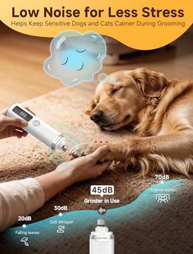 Dog Nail Grinder Whisper Quiet & Safe for Sensitive Dogs and Cats (White)