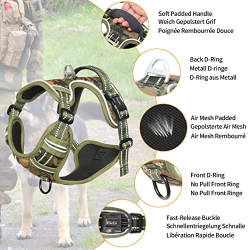 Dog Harness No Pull Adjustable Padded Reflective Harness for Small Medium Large Dogs with Handle for Walking Training (M / Camo Green)