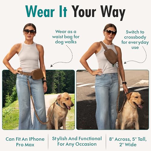 Hands Free Dog Leash with Dog Treat Pouch (Caramel)