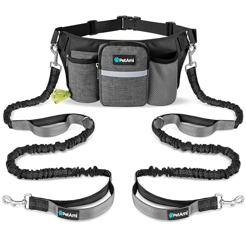 Premium Hands Free Dog Leash for 2 Dogs (Charcoal Grey / 2 Leashes)