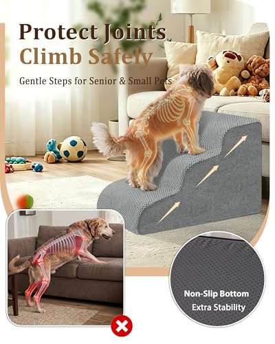 Dog Stairs for Bed & Couch (Grey / 3-Step 15.7"H)