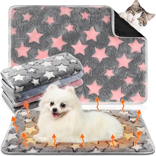 4 Pack Self Heating Cat Bed Cat Self Warming Pad with Removable Cover Extra Warm Thermal Pet Pad Washable Pet Crate Mat Anti Slip Kennel for Indoor Outdoor Pets (20 x 28 Inches)
