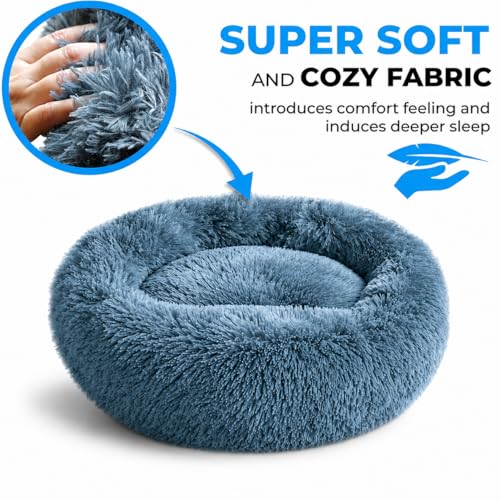 Cat Beds for Indoor Cats & Small Dog (Navy-Grey / 20.00" x 20.00" x 6.00")