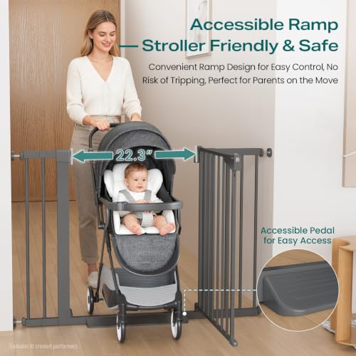 30 46" Baby Gate for Stairs (Cool Gray / 30"-46" W x 30.5" H)