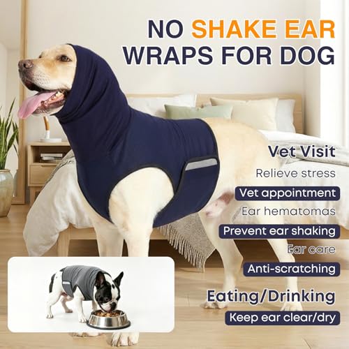 Dog Calming Hoodie Thunder Anxiety Relief Vest for Large Dogs (Deep Blue / 2XL(44-66lb))