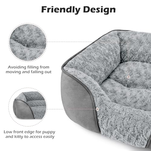 Medium Dog Bed Rectangle Washable Orthopedic Soft Calming Sleeping Durable Pet Cuddler with Anti (M(25"x 21"x 8") / Light Grey)