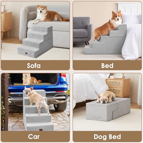 Dog Stairs for High Bed 25" H (Light Grey / Extra Wide 17.7" x 35" x 25")