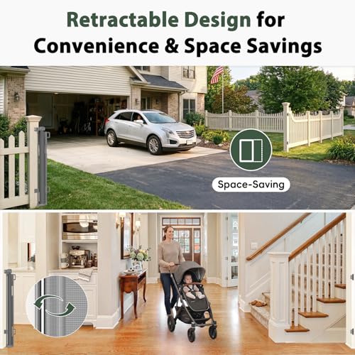 275" Retractable Baby Gates Extra Wide Retractable Fence Outdoor (Gray / (48" Tall x 275" Wide))