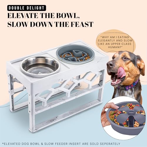 Slow Feeder Dog Bowls for Large Breeds Fits Raised Feeding Station (Slow Feeder Grey / 2.5 Cup - Fit 7.5-7.7'' Feeder Holes)