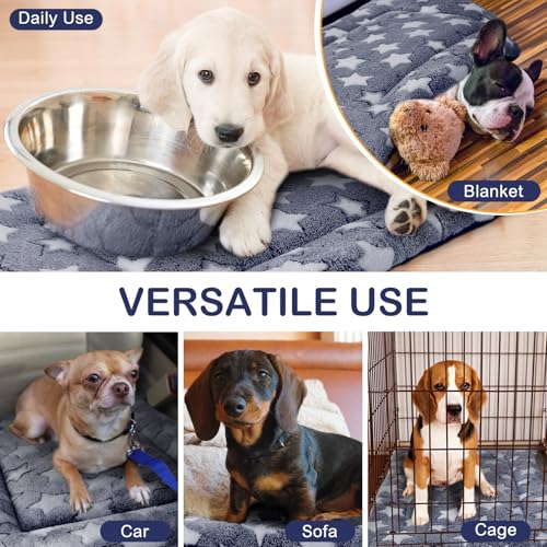 4 Pcs Dog Crate Pads Soft Warm (Rectangular 20 x 30 x 1.6 Inch / Star / Blue)