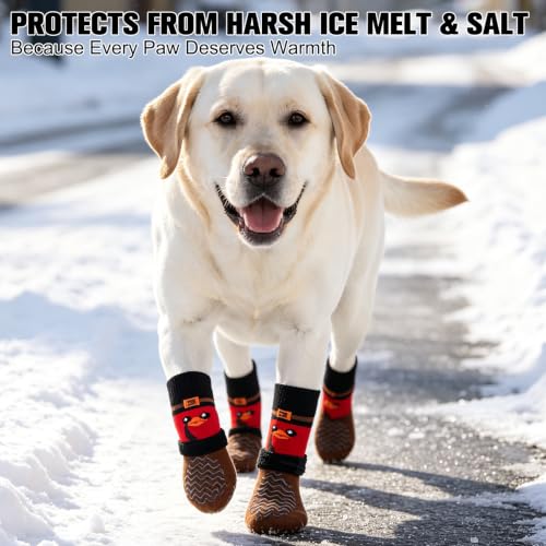 Anti Slip Dog Socks to Prevent Licking Paws for Hot Pavement (Red & Brown / Medium)