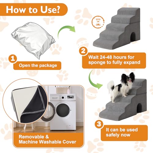 Dog Stairs for Small Dogs 11.5’’ H (Grey / Standard 15.5''x15''x11.5'')