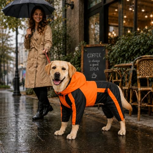 Dog Hooded Raincoat (L-S (Medium Dog ~30lbs) / Orange)