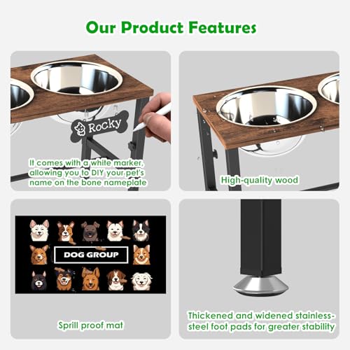 Adjustable Height Elevated Dog Bowl Stand for Large & Extra Large Dogs (Brown-3L-Three)